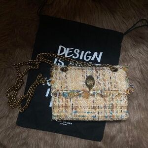 kurt geiger cream and multi-coloured tweed bag
